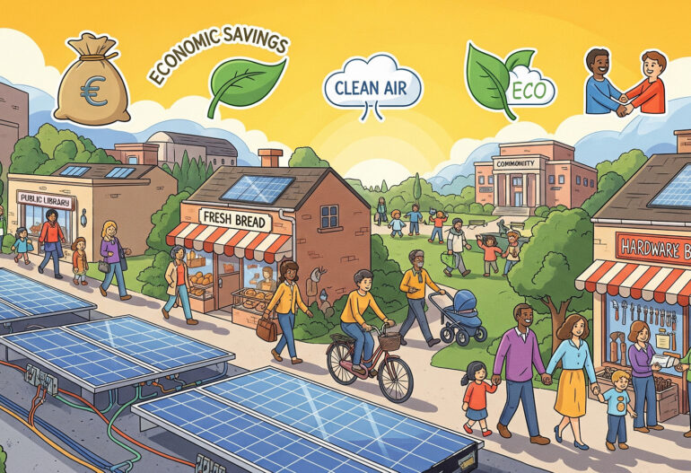 Illustrazione che mostra i vantaggi delle comunità energetiche rinnovabili
