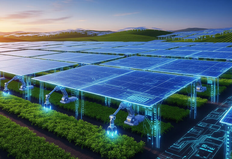 Fotovoltaico Itallia integrato in contesto agricolo con elementi che richiamano all'innovazione